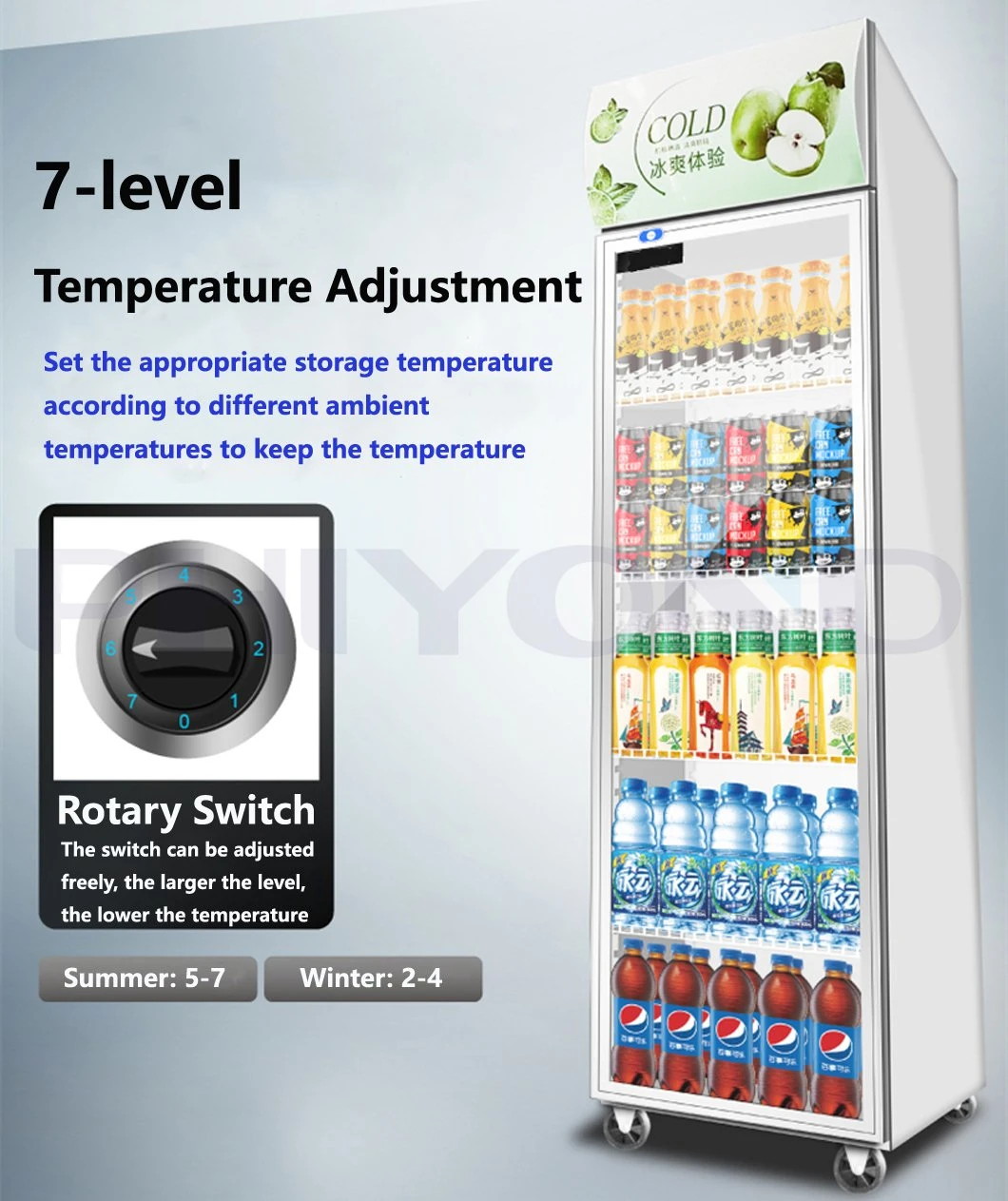 Phiyond Pjyl-1000 512L Double Glass Door Upright Beverage Display Freezer Beverage Cooler Beer Fridge