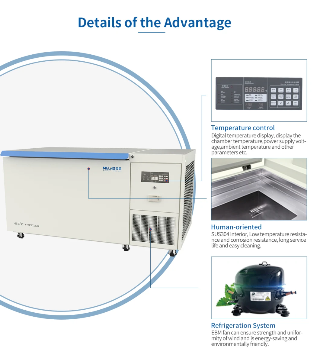 Meling -86 Degree 668L Chest Ultra Low Deep Medical Lab Vaccine Freezer