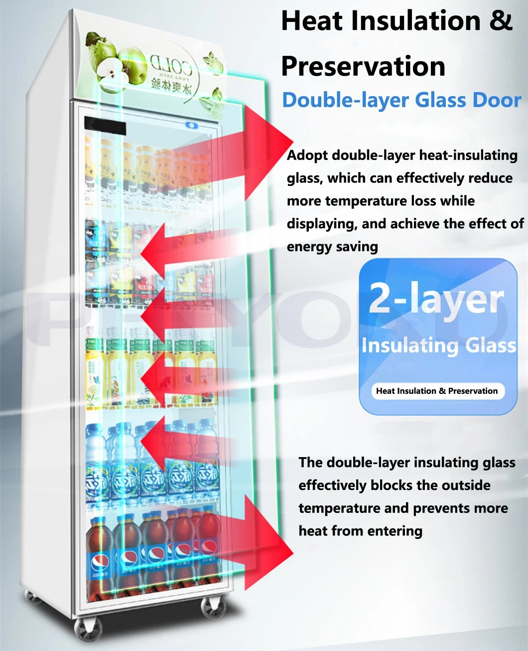 Phiyond Pjyl-1000 512L Double Glass Door Upright Beverage Display Freezer Beverage Cooler Beer Fridge