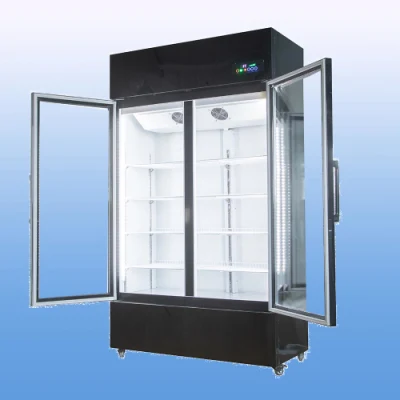 Высококачественный барный холодильник с функцией автоматического размораживания, вертикальная морозильная камера объемом 700 л с двойной стеклянной дверью для холодных напитков и соков.